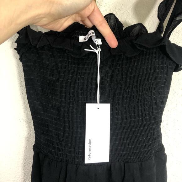 NWT Reformation Siesta black ruffle smocked dress - Picture 5 of 6